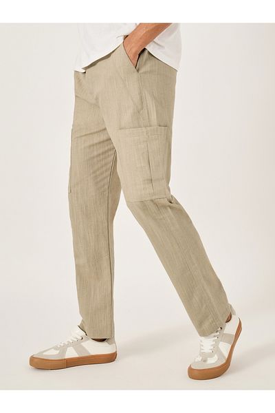 Fort Collins By Styli Men Beige Solid Cotton Straight Leg Pants