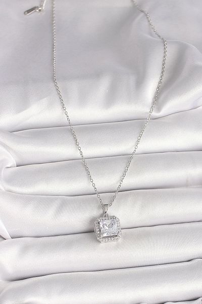 Clariss 316L Steel Silver Color Chain Square Zircon Stone Women's Necklace