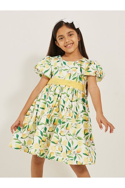 Styli All Over Print Puff Sleeves Dress
