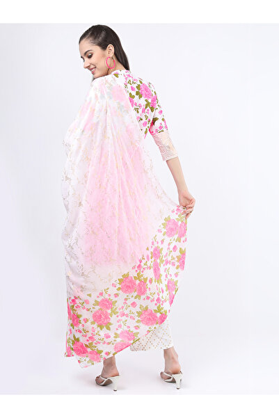 Vishudh By Styli Women Pink Floral Printed Kurta Set with Palazzos & Dupatta