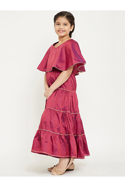 Stylo Bug By Styli Solid Cape Sleeves Tiered Maxi Dress
