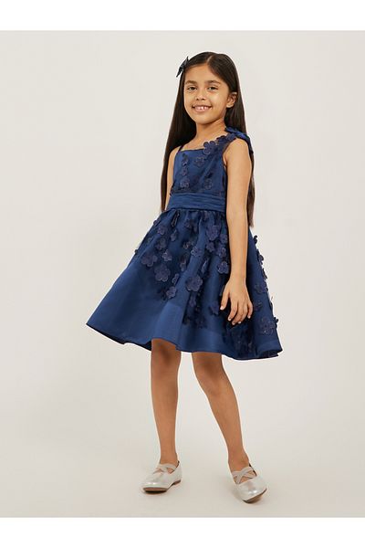 Styli Flower Applique Square Neck Fit and Flare Dress