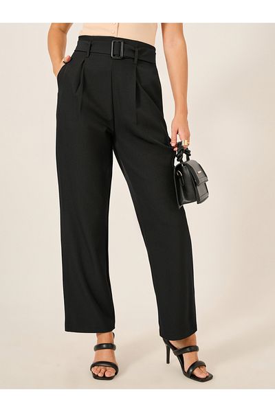 Styli High Rise Tapered Fit Belted Pants
