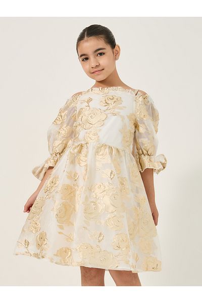 Styli Jacquard Off Shoulder Ruffled Detail Dress