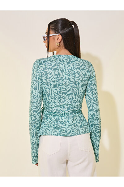 Take Two By Styli Green Floral Printed Wrap Top