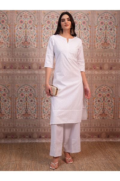 Vishudh By Styli White Ethnic Motifs Embroidered Thread Work Straight Kurta
