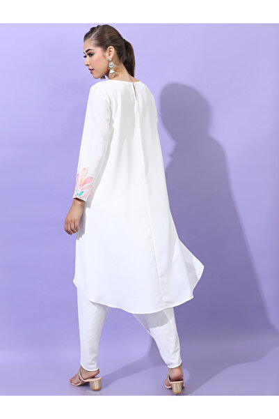 Vishudh By Styli White Embroidered High-Low Kurta with Dhoti Pants