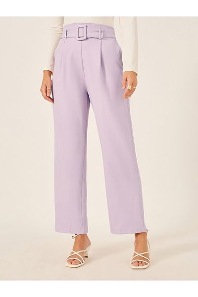 Styli High Rise Tapered Fit Belted Pants