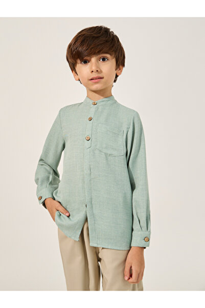 Styli Plain Mandarin Collared Shirt with Pocket