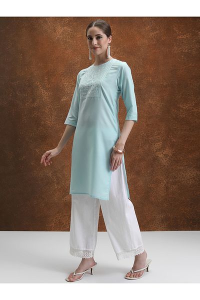 Vishudh By Styli Women Blue Embroidered Kurta Set
