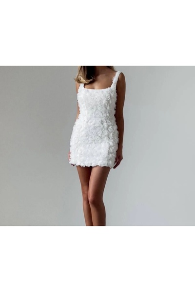 BS Bahriye Sevinç 3d güllü mini Ekru Bride after Elbise