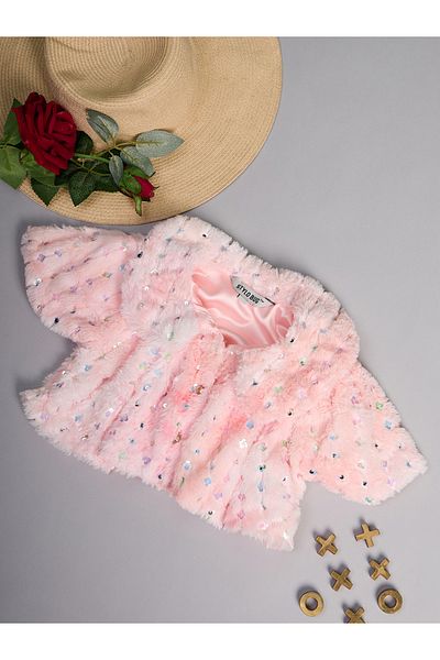 Stylo Bug By Styli Embellished Faux Fur Design Collared Shrug