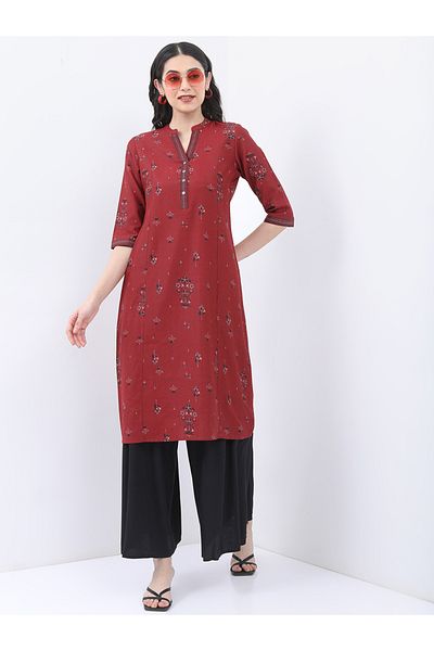 Vishudh By Styli كورتا مستقيمة مطبوعة بالورود وياقة ماندرين