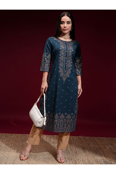 Vishudh By Styli Women Navy Blue Printed A-Line Kurta