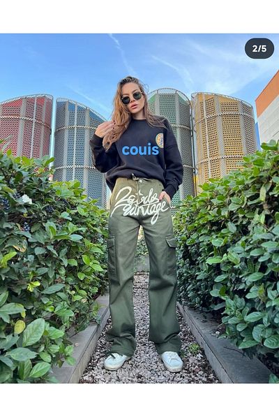 couis Women's Jeans Printed Waist Leg Unit Loose Fit Wide Leg