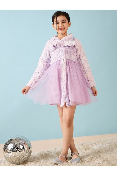 Stylo Bug By Styli Embroidered Faux Fur Design A-Line Dress