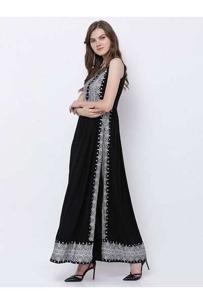 Vishudh By Styli Women Black Printed A-Line Kurta