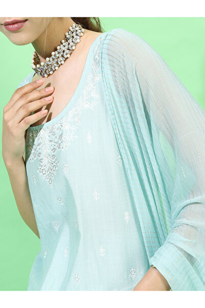 Vishudh By Styli Women Blue Printed Kurta Set with Dupatta