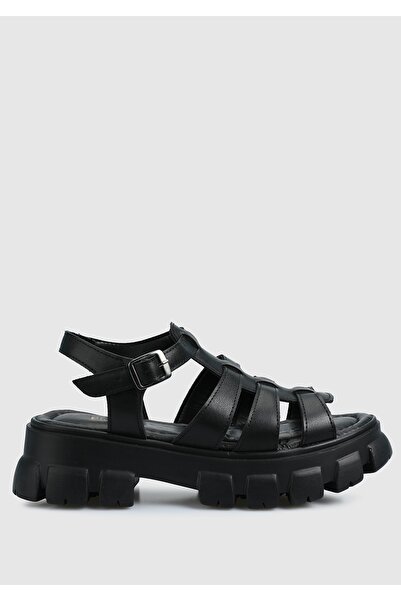 Provoq صندل مسطح أسود نسائي