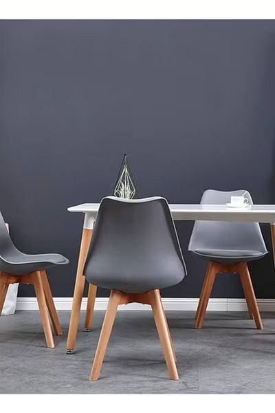 Taimi Mid Century Modern Side Chair , PU Leather Soft Padded Seats and Solid Wood Legs Gray