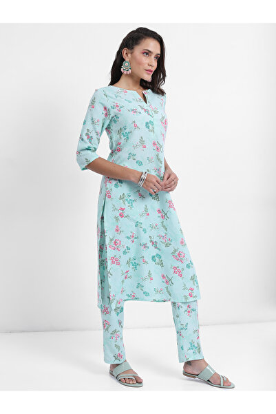 Vishudh By Styli Women Blue Floral Printed Kurta Set with Dupatta