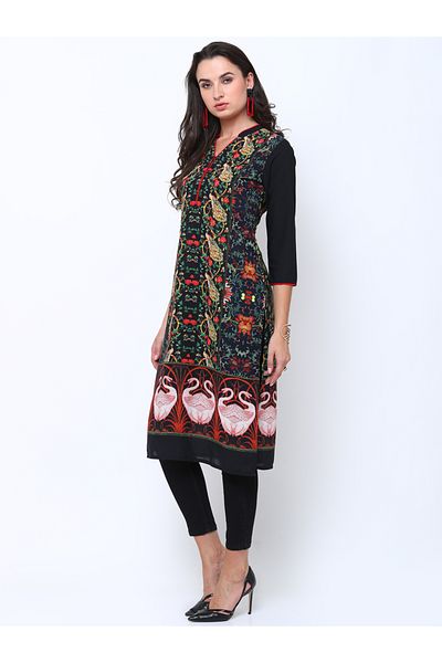 Vishudh By Styli Women Navy Blue & Black Printed Straight Kurta
