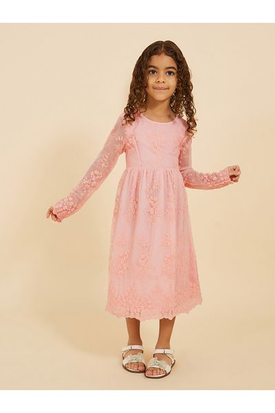 Styli Lace Insert Round Neck Long Sleeve Dress