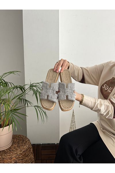 Behtah Kundura Γυναικείες παντόφλες HRMS Model Mesh String Straw Daily
