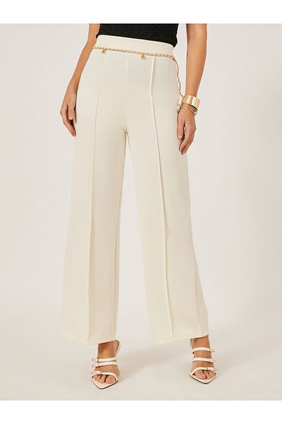 Styli Flared Knitted Pants with Pintuck Detail