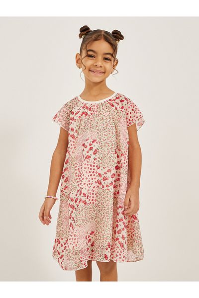 Styli Floral Print Short Sleeve A-Line Dress