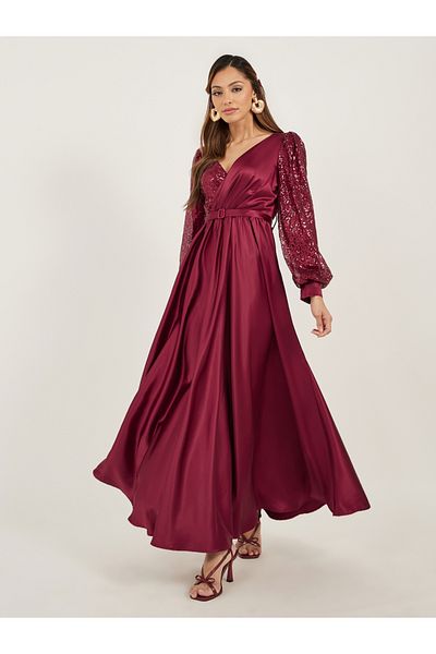 Styli Sequin Embellished Long Sleeves A-Line Maxi Dress