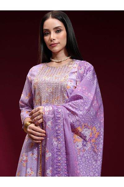 Vishudh By Styli Women Purple Embroidered Floral Kurta Set