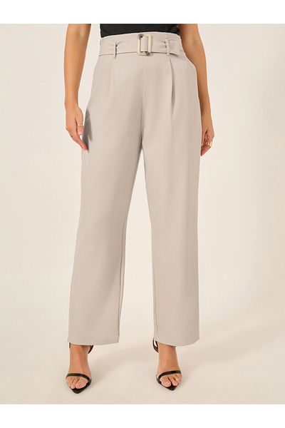 Styli High Rise Tapered Fit Belted Pants