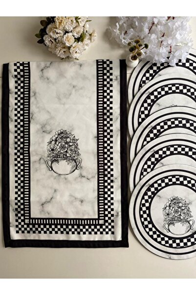 Runner Supla Home Siyah-Beyaz Mermer Desenli Runner & Supla Takımı 40x140 cm ...