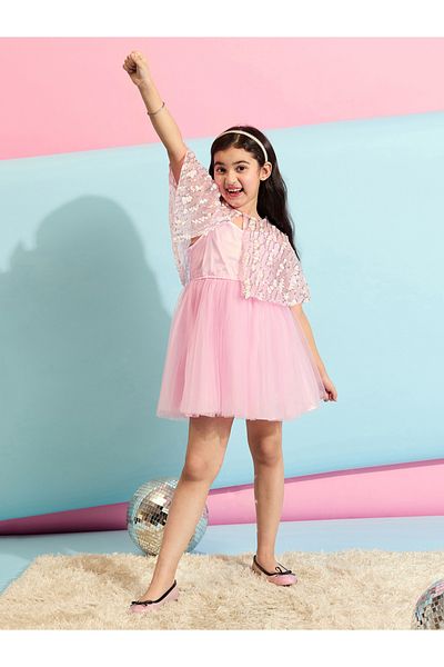 Stylo Bug By Styli Embellished Cape Sleeves A-Line Dress