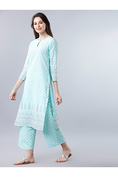 Vishudh By Styli Women Blue Cotton Printed Kurta Set