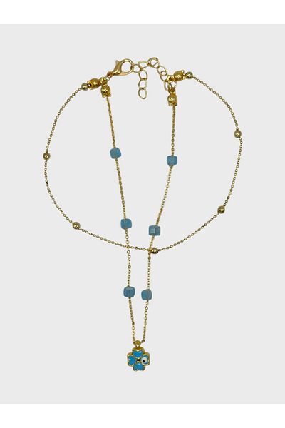 Arnes Jewelry Steel Evil Eye Beaded Clover Dorical Anklet