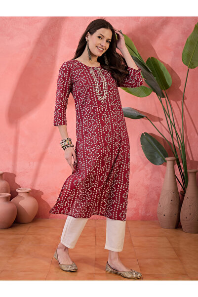 Sanskrutihomes By Styli Red Pure Cotton Floral Printed Kurta for Women