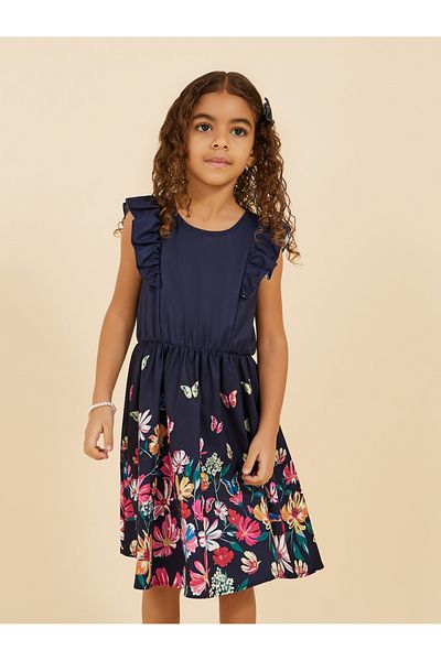 Styli Placement Print Ruffled Sleeve Dress