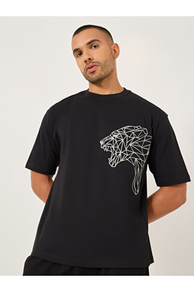 Styli تي شيرت جيرسي كبير الحجم مطبوع عليه نمر