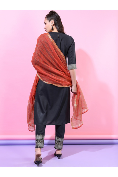 Vishudh By Styli Women Black Kurta Set with Printed Dupatta