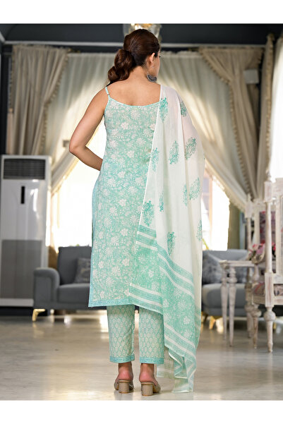 Vishudh By Styli Women Blue Floral Printed Cotton Kurta Set