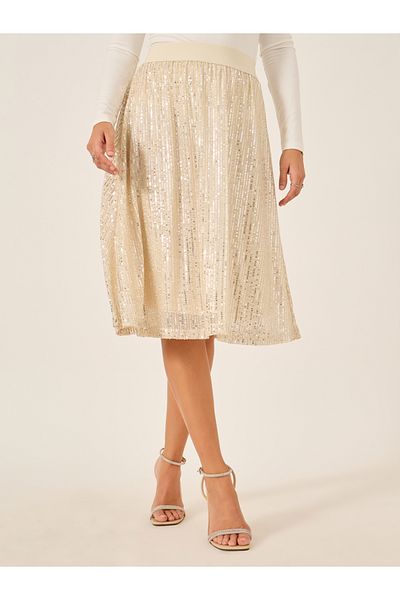 Styli Sequin Embellished A-Line Midi Skirt