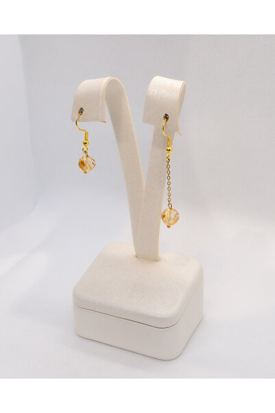 Luna Asymmetric Steel Earrings with Citrine Natural Stone
