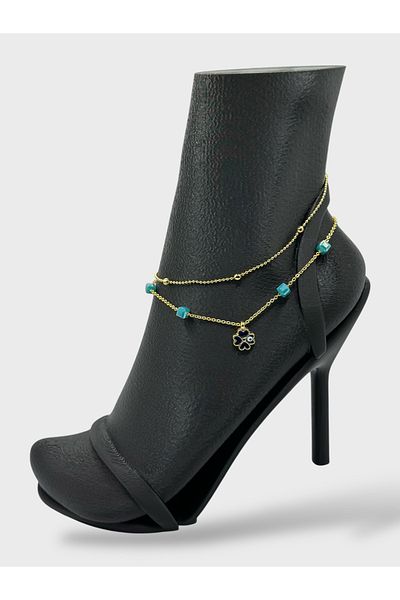 Arnes Jewelry Steel Evil Eye Beaded Clover Dorical Anklet