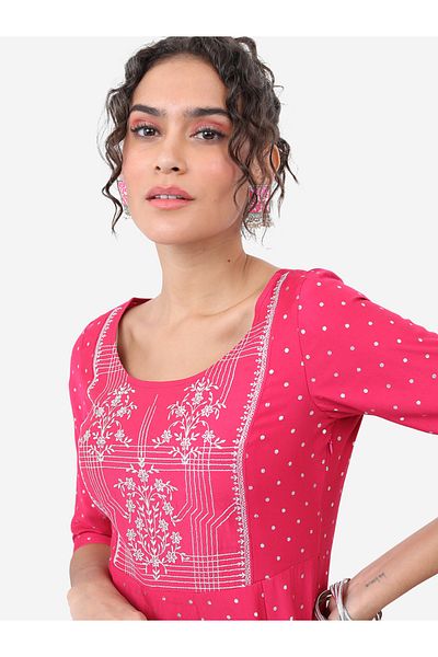 Vishudh By Styli Pink & White Floral Embroidered Anarkali Kurta