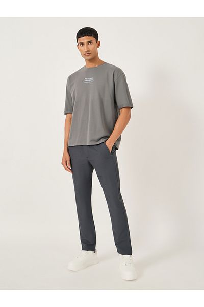 Fort Collins By Styli Men Grey Solid Straight Leg Pants with Drawstring Waist