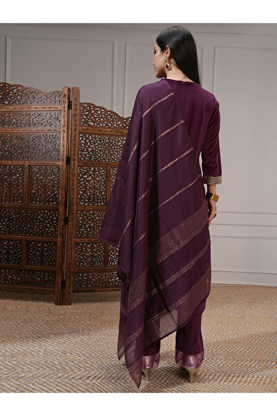 Vishudh By Styli Women Purple Embroidered Kurta Set with Dupatta