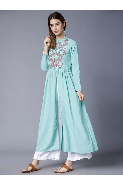 Vishudh By Styli Women Blue Floral Embroidered Anarkali Kurta
