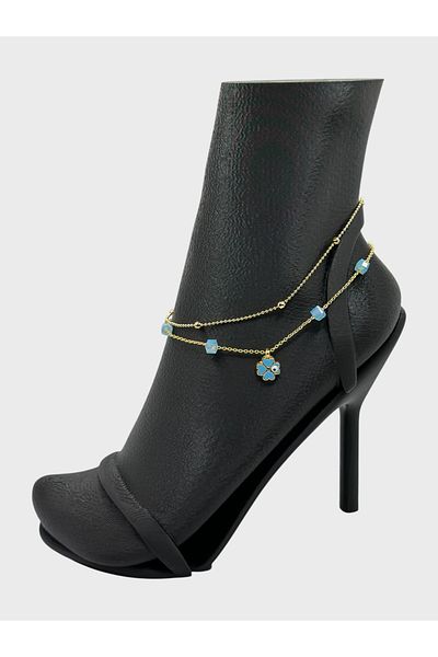 Arnes Jewelry Steel Evil Eye Beaded Clover Dorical Anklet